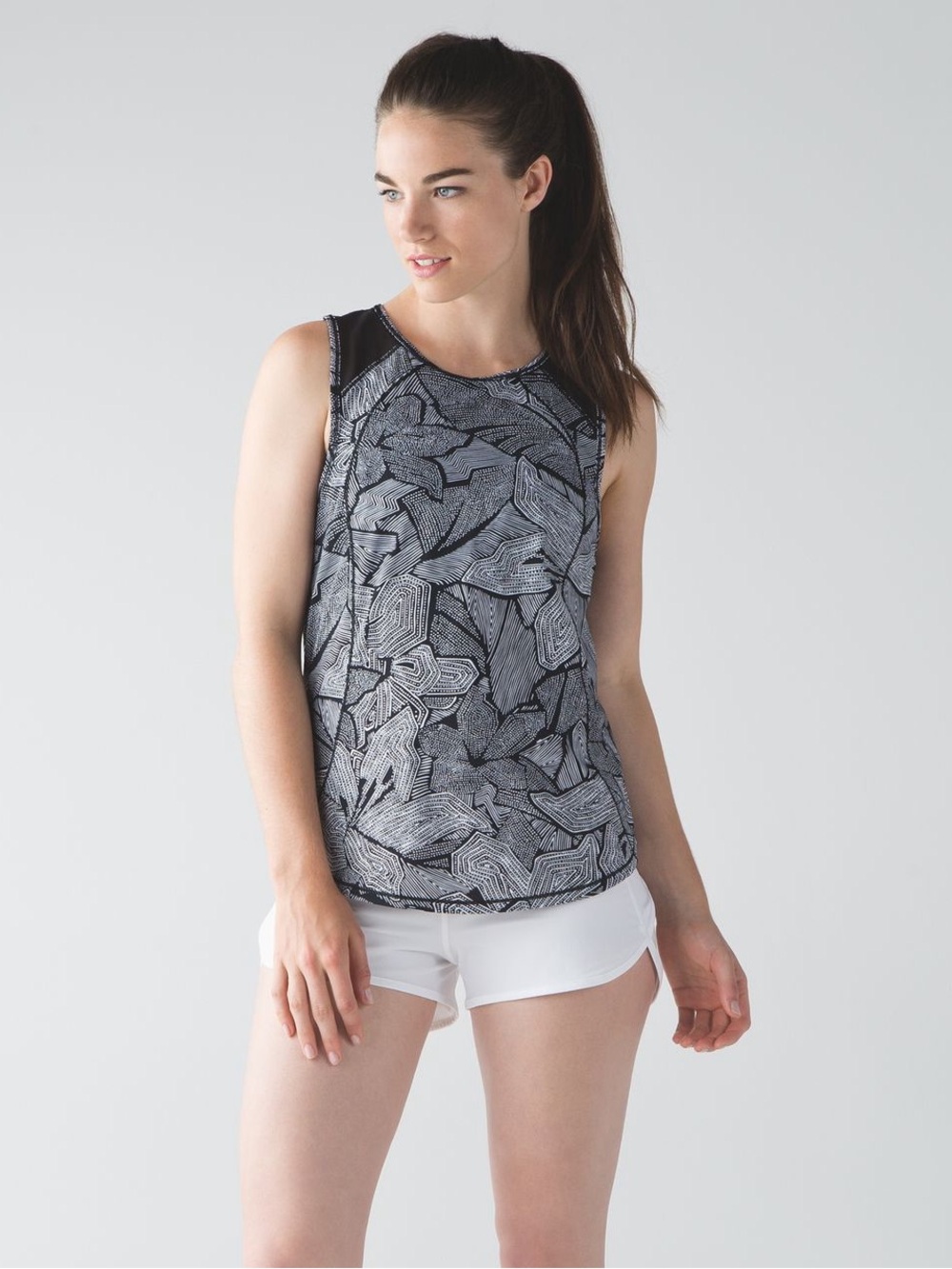 LULULEMON Sleeveless Black & White Patterned Tank Top With Mesh